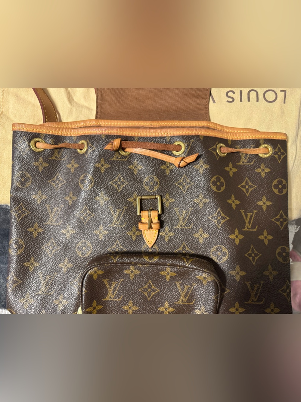 Louis Vuitton Monogram Canvas Drawstring Backpack with Tan Trim - Picture 9 of 15